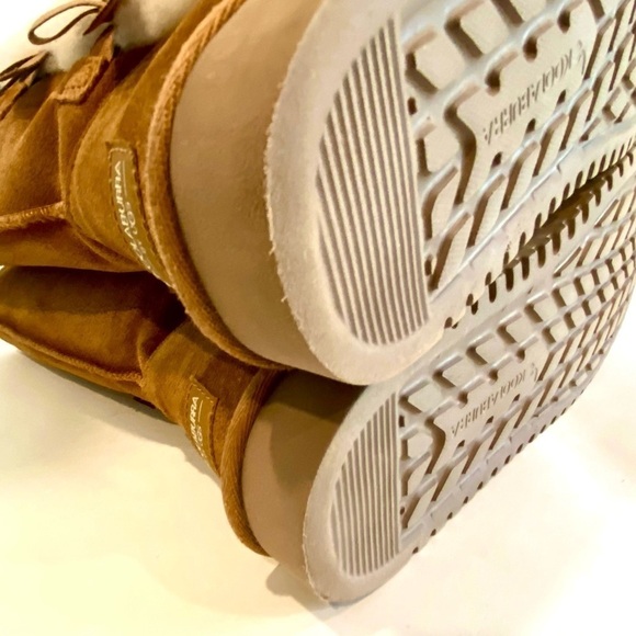 Koolaburra by UGG Tall Boots Chestnut Suede Leather Faux Fur Pom Pom Size 8 - Picture 11 of 13